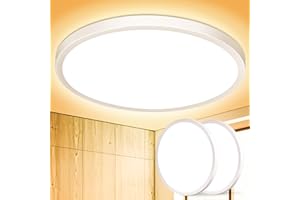 OUILA Deckenlampe LED Deckenleuchte Flach Rund - 2 Stück 22CM Modern Warmweiß 18W 3000K 1600LM IP44 Wasserfest Badezimmer Lampe, Badlampe Decke Küchenlampe für Bad Flur Schlafzimmer Balkon Treppe Keller