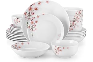 VEWEET Porcelain Dinnerware Sets for 6, 24 Pieces Plates and Bowls Set with Flowers, Dishes Set Dining Ware for Dinner, Microwave and Dishwasher Safe, Series Annie