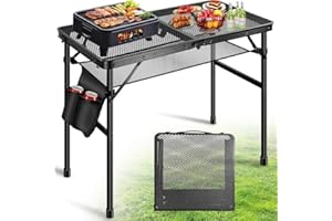 ‎DEEPRBLING DeeprBling Campingtisch Klappbar, Metall-Klapptisch Camping Klein 60x40 cm, Klapptisch Höhenverstellbar, 2 Höhen 27/56 cm mit Mesh-Netz, Tragbarer Faltbarer Campingtisch Mehrzwecktisch mit Tragegriff
