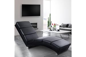 MIADOMODO® Chaise Longue - 154x51x73 cm, Ergonomica, in Similpelle, Imbottita, con 7 Cuscini di Appoggio, Nero - Lettino Relax, Poltrona Lounge, da Soggiorno, Camera da Letto