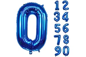 VOLUNX 32 Inch Number Balloons Giant Number Aluminium Foil Helium Balloons for Birthday Party Celebration Decoration New Year Baby Shower Anniversary (Blue, 0)
