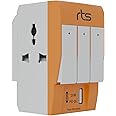 rts Type C PD and USB 3 Pin Multi Plug Socket-Worldwide Universal Travel Adapter with USB Ports & Individual Switch LED Indicator-3 Way Plug Socket (5A-250V) Type D Plug for Home Office Orange