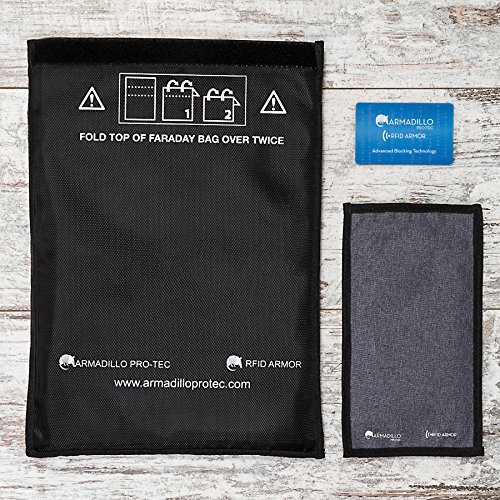 Armadillo Pro-tec RFID Blocage de Signal Sacs Ensemble de Cage de Faraday, 1 étui de Protection pour Grands Smartphones et Porte-Clés + 1 étui pour Grandes tablettes/iPad + 1 Carte RFID.