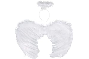 SUNSHINE SMILE Alas de Ángel Disfraz,Plumas Ángel Alas,Alas Angel Grandes para Adultos,Alas Angel Niños,Alas de Angel Blancas,Alas y Halo de Ángel,Plumas para Cosplay/Carnaval/Navidad/Halloween Fiestas de Disfraces
