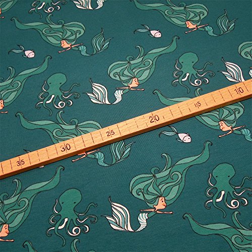0,5m Jersey petrol Meerjungfrauen & 0,5m Bündchen uni dunkelblau Breite 70cm (Schlauchware 2x35cm) Muster-Mix 95% Baumwolle 5% Elastan - 3