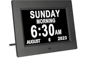 TSITSC 7 Inch Digital Day of The Week Clock Extra Large Non-Abbreviated Dementia Day and Date Time Clocks for Seniors Elderly Impaired Vision Memory Loss 12 Alarm Reminders + Auto-Dimming