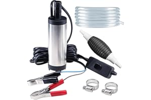CADOAL Submersible 12v Water Pump,12 Volt Small Diesel Pump,Electric Oil Pump with 1pc Hand Siphon Pump Primer & 5 Meters Water Hose,Little Fuel Transfer Pump for Caravan Boat Oil Tank Garden