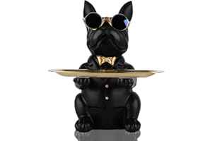 OKESYO Bulldogge Skulptur Deko, Französische Bulldogge Tablett Deko, Bulldogge Tablett Deko, Hund Deko Geschenk für Wohnzimmer, Eingangsbereich, Büro, Schreibtischdekoration