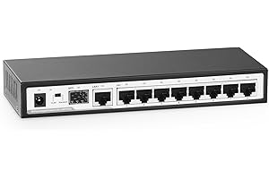 YuLinca 10 Port Gigabit Ethernet Switch, 8 x 100/1000Mbps Ports, 1 Gigabit Uplink, 1 Gigabit SFP, Support Vlan, Metal Fanless Unmanaged Plug and Play