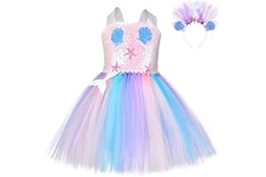FONLAM Abito Costume da Sirena per Bambina Ragazza Bebè Tutu Tulle Vestito da Principessa Festa Fiori Compleanno Carnevale