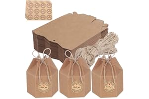 AIERACZY Boite Dragees pour Mariages, 30 Pièces Boite Cadeau Carton Kraft, Papier Cadeau Boite de Bonbons, Mini Vintage Fête Boîtes d'Emballage Cadeau pour Anniversaire, Noël, Saint Valentin,Marron