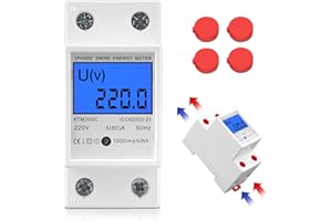 AICHARYNIC Contador Eléctrico Monofásico, 5(80) A 220V Smart Medidor de Consumo Electrico Monofásico con Pantalla LCD Medidor de Energía Digital de 2 Hilos, 2 Cables DIN KWh Rail Contador de Corriente