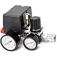 QWORK® Air Compressor Pressure Switch Control Valve, 90-120PSI Pressure Regulator with Pressure Gauges Fittings Set