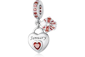 Aurevella A Forma di cuore Charm con pietra natale, Charms in Argento Sterling 925, Regalo di Compleanno Personalizzato per Donna, Adatto per Bracciali e Collane