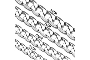 Daisy Philip 3mm 5mm 7mm 9mm CURB Mens Necklace Silver Chain Cuban - Stainless Steel Jewellery - Neck Link Chains for Men Man Women Boys Kids