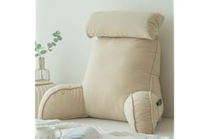 CLEMMO Almohada Lectura Cómoda,Cojín de Lectura,Cojín de Apoyo Trasero Desmontable,con apoyabrazos,Funda Lavable,Ideal como Respaldo para Leer o Jugar