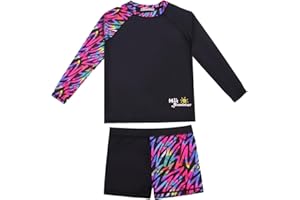 weVSwe Maillot De Bain Rash Guard pour Filles avec Poignets À Ourlet Rare Maillot De Bain UPF 50+ Protection