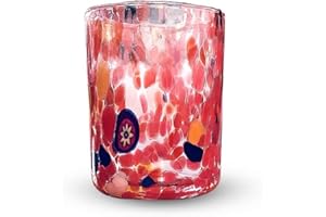 Gocce di Murano Juego de 6 vasos de chupito de lluvia arcoíris de cristal de Murano soplado, 80 ml, hechos a mano, coloridos, paquete de vasos elegantes y valiosos (rojo, 6)