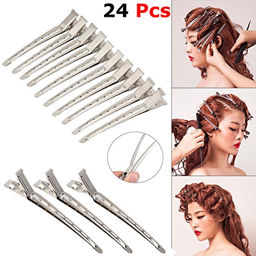 24 Pcs Set Of Metal Non-Slip Hair Sectioning Sprung Clips Strong Grip Hairdressing Beauty Salon For Styles Hair Clips Cutting Straightening & Blow Drying For Girls Ladies Women