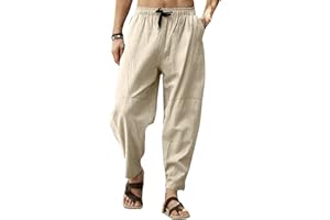 MAKINGDA Men's Solid Casual Cotton Trousers Casual Lightweight Wide Leg Yoga Beach Pants with Pocket
