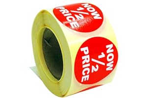 EDENPACK 500 Retail Labels Price Labels Self Adhesive Stickers Sticky Labels On Roll for Retail Price Display Supermarket Off-Licence (Now 1/2 Half Price Sign)