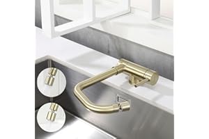 ONECE Robinet de Cuisine Rabattable Doré avec Tête de Pulvérisation Rotative, Mitigeur Evier Pliable avec 2 Jets, Robinettrie Or devant Fenêtre Pivotant à 360°, Acier Inox SS304