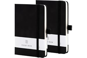 Bafiwu Mini Notizbuch, 2 Stück Notizheft A6, 9,5 cm x 14,5 Notitzbuch Klein, Mitstifthalter Schwarz PU Notizbuch Leder, zum Notieren Einkaufszettel, für to do Liste Block, Arbeit Notizbücher