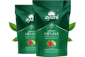 Ayumi Herbal Henna Powder with 9 Himalayan Herbs | Bhringraj Powder | Hibiscus | Brahmi | Nourishing Natural Hair Dye, Dandruff Control|Reducing Itchiness Henna Hair Dye for Men & Women| 2x150g