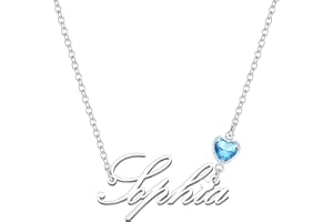 Kraven Personalized Dainty Name Necklaces Blue Birth Stone Custom Engraved Initial Nameplate Pendant Choker Customized Birthday Mother Christmas Gifts for Women Girls Teen Daughter