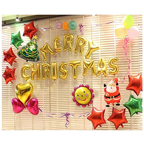 Preisvergleich Produktbild RotSale® 19er Set Weihnachten Folienballon Luftballon Aluminiumfolie Heliumballon Weihnachtsdeko + Gratis Fußpumpe + Klebband + Schleifenband