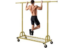 HOKEEPER Kleiderständer mit Einlegeböden, Kapazität 200 kg, Kleiderständer auf Rädern,Gold