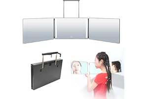 PEALOV 360 Mirror,Espejo Maquillaje Con Luz, Espejo Triple PortáTil De 3 VíAs, Espejo Con 3 Lados Plegable Con Ganchos,Espejo De PeluqueríA Led,El Brillo Se Puede Ajustar Libremente,360 Mirror Selfcut