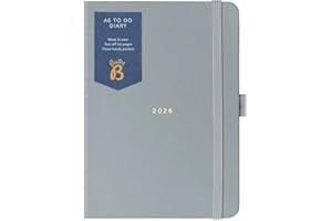 Busy B - Agenda 2026 - Planificateur semainier A6 compact avec listes de tâches à effectuer et pages de notes - Mise en page hebdomadaire, 3 pochettes et planificateur annuel - Gris