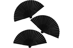 KARJIAJA 3 Stück Faltbare Fächer Damen, Fecher Sommer Hochzeit Chinesische Fächer Folding Hand Fan Handfächer Schwarz Taschenfächer Faltfächer Klappfächer Stofffacher für Geburttag, Party, Wedding, Wand Deko