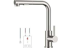 FORIOUS Niederdruck-Küchenarmatur, Einhebel-Warm- und Kaltwasserhahn, Wasserhahn mit 3 anschluessen fuer boiler, geeignet für Boiler und Untertischboiler, Roestvrij Staal