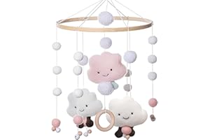 Jooheli Baby Campanelli Eolici, Campana di Vento Stile Nordico, Campana Mobile Culla, Campana di Vento Neonato, Carillon del Vento del Bambino Palla del Feltro per Culla Decorazione e Cameretta, Rosa