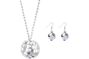 RmKbe Disco Ball Dangle Earrings Necklace Set Mirror Ball Earrings Disco Party Ball Necklaces Party Costume Accessories for Girls Women