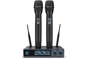 PERWHY UHF Wireless Microphone, Metal Professional Dual Channel Handheld Dynamic Mic System, for Karaoke, Party, Church, DJ, Wedding, Meeting, Home KTV Set, Outdoor Events, 200ft(VW-022)