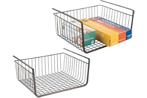 mDesign Under Shelf Basket - Set of 2 - Wire Basket Shelves for Kitchen Storage - Hanging Storage Basket Ideal for Pantries and Cupboards - Bronze