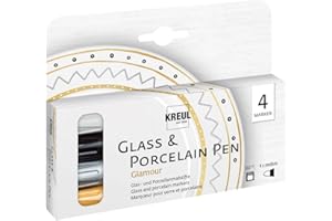 KREUL 16431 - Glass & Porcelain Pen Glamour medium, 4 Farben im Set, formstabile Spitze, Strichstärke ca. 2 - 4 mm, deckende Glas- und Porzellanmalfarbe auf Wasserbasis