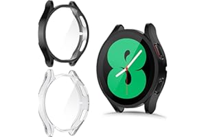 CAVN Screen Protector Compatible with Samsung Galaxy Watch 4 40mm, 2 Packs TPU Plated Full-Cover Scratch-Proof Protective Bumper Shell Case for Galaxy Watch 4 40mm, Black&Clear