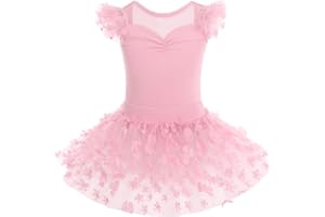 IMEKIS Mädchen Kinder Ballett Kleid Baumwolle Gymnastik Trikot Tutu Rock Fliegenärmel Rückenfrei Blume Bodysuit Tanz Kostüm Prinzessin Fee Ballerina Dancewear