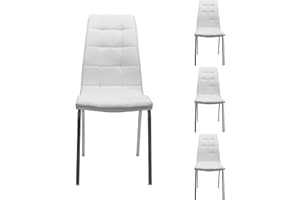 Homely - Pack 4 Sillas de Comedor - Alex| Asiento Acolchado | Estilo Vintage | Respaldo Ergonómico | Patas Cromadas | Cocina, Restaurante, Cocina, Dormitorio |Color Blanco