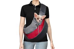 DOMI PRO DMSL Transportin Perro Bandolera Mochila Perro, Transportin Bandolera de Viaje Transportin Ajustable Mascota Pequeña Bolsa Bandolera Portaperro, Bolsa Delandera para Gatos Conejos Cachorros (Rojo S)