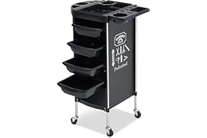 ‎BARBERPUB Barberpub Friseurwagen mit 4 Schubladen und Rollen, Bedienungswagen, Friseur Arbeitswagen Drehbar, Beauty Salon Trolley, Rollwagen Stapelboy, Friseur Zubehör, 36 x 52,5 x 84,5 cm, 2023BK-N(Schwarz)