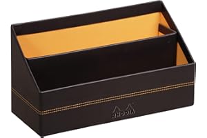 RHODIA 118846C - Porte-Courrier Noir - 25 x 10 x 14 cm - Piqûres Sellier Orange - Extérieur Simili Cuir - Collection Home Office rama - Organisation de Bureau & Rangement Design