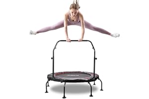 Pukomc 48-Inch Foldable Fitness Trampoline – Max Load 450 lbs, Rebounder Trampoline for Adults with Adjustable U-Shaped Foam Handle, Silent Bungee Workout Trampolines for Indoor/Outdoor Body Exercise