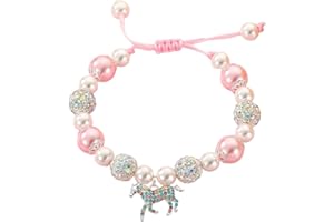 Yotlein Bracelet cheval, Bracelet cheval pour filles enfants perles roses, Bracelets Bijoux Filles, Cadeau de communion pour fille, Remise de Diplôme, Cadeau pour Femmes Fille Amie