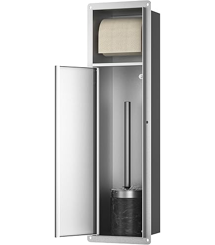 Bernkot Toiletpapierhouder, inbouw, roestvrij staal, inbouw, wc-kastmodule, wc-papier, opslag, 66 x 18 cm, geborsteld