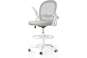 naspaluro Silla de Oficina con Anillo Reposapiés, Silla de Escritorio Ergonómica con Malla Transpirable, Reposabrazos Abatibles, Silla para Ordenador de Altura Regulable, Silla Giratoria de 360°, Gris